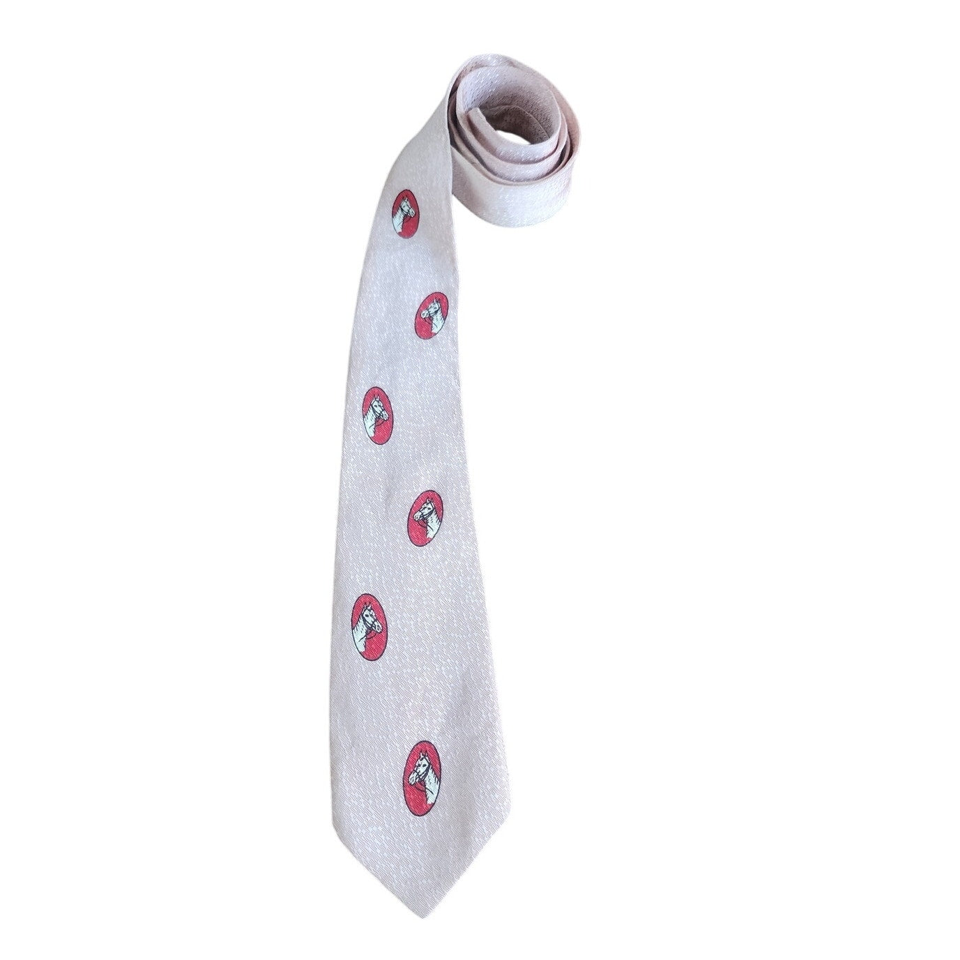 Vintage 30s Mens Necktie Pink Red Horses Equestrian Short Length