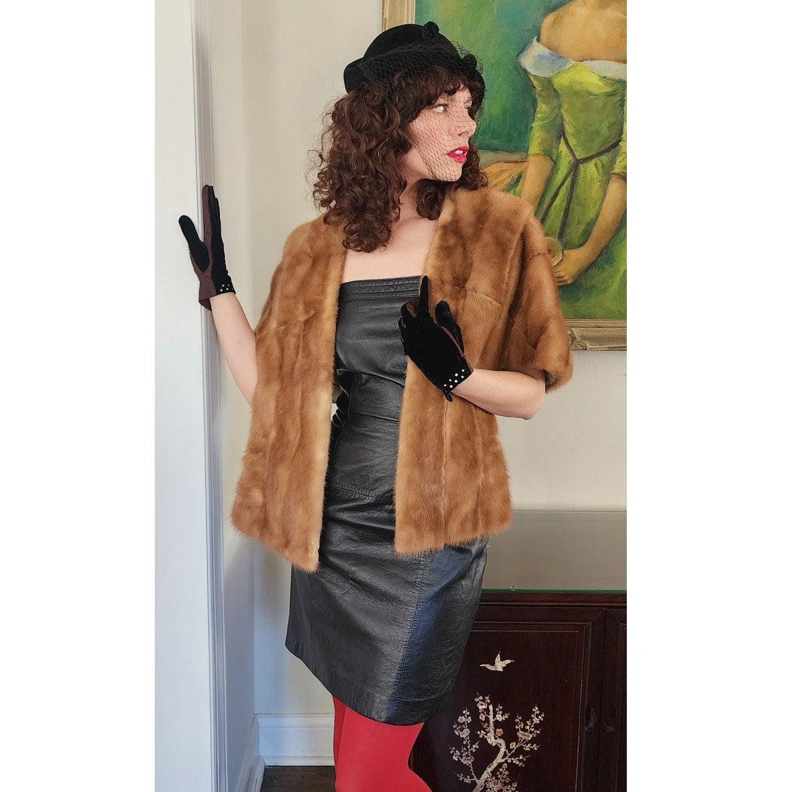 Vintage 50s Brown Mink Fur Wrap Marshall Field & Co