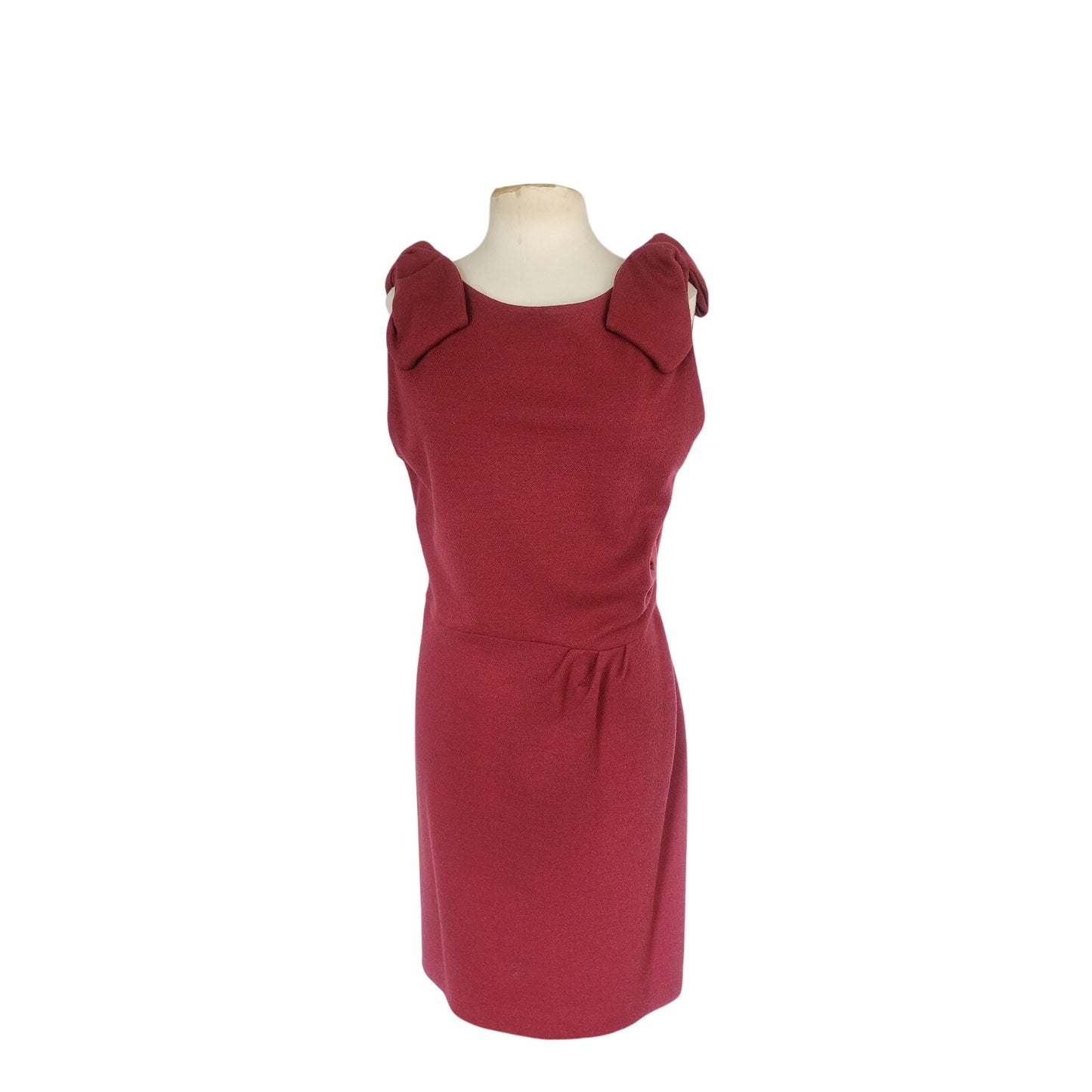 Fall 2011 Armani Collezioni Sleeveless Dress Burgundy Red Bow Shoulders Bateau Neck Large