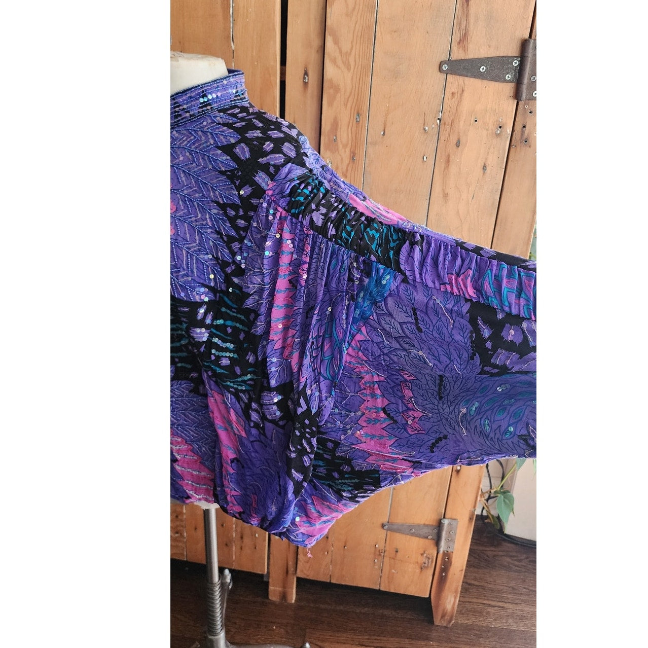 Vintage 80s Purple Sequined Jacket Bat Wing Sleeve Judith Ann Plus