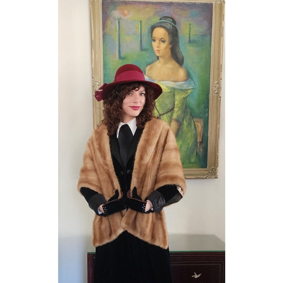 Vintage 50s Brown Mink Fur Wrap Stole Shrug