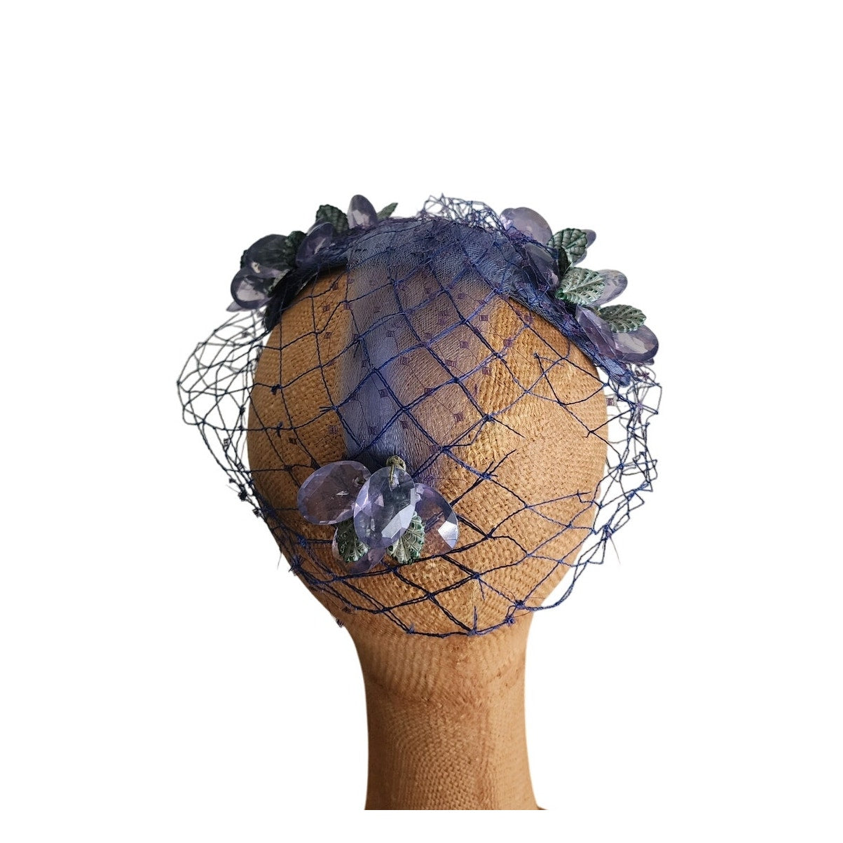 Vintage 50s Bes-Ben Hat Blue Crystal Floral Crown Fascinator w/Veil
