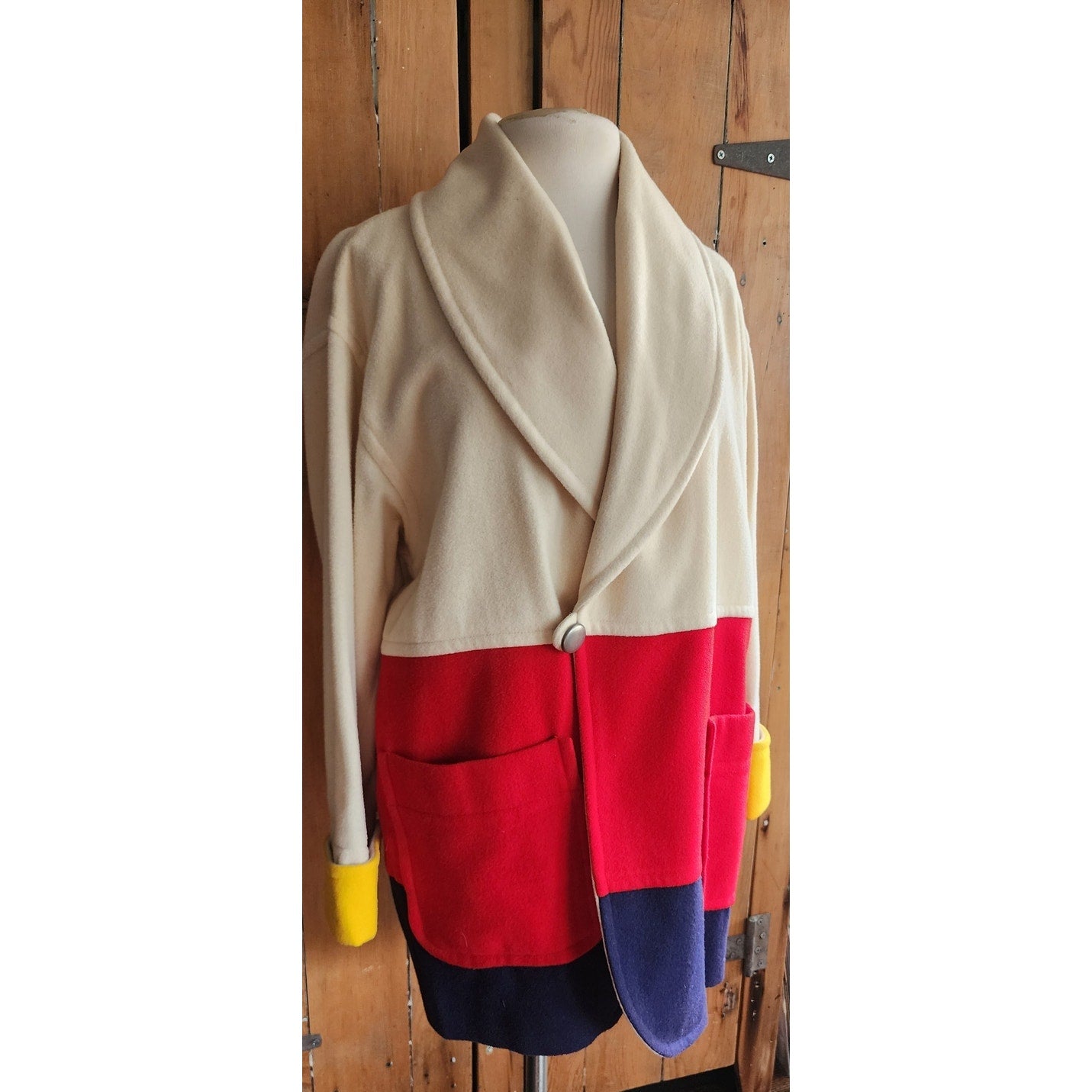 90s Blanket Coat Colorblock Wool Lizwear Claiborne Ski