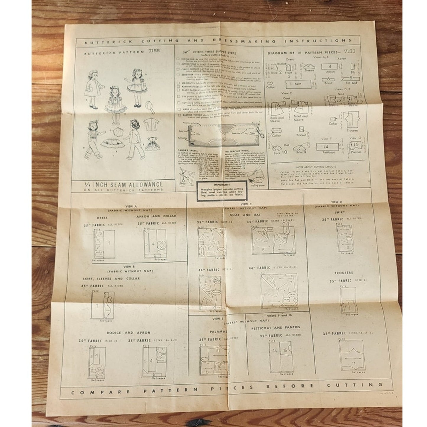 Vintage 50s ORIGINAL Sewing Pattern: Wardrobe for Popular Dolls 16" Butterick 7155