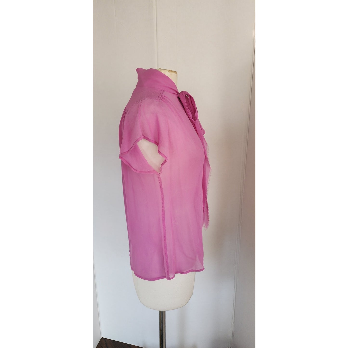 Vintage 2000s Marc Jacobs Blouse Sheer Purple Pink Silk Pussycat Bow