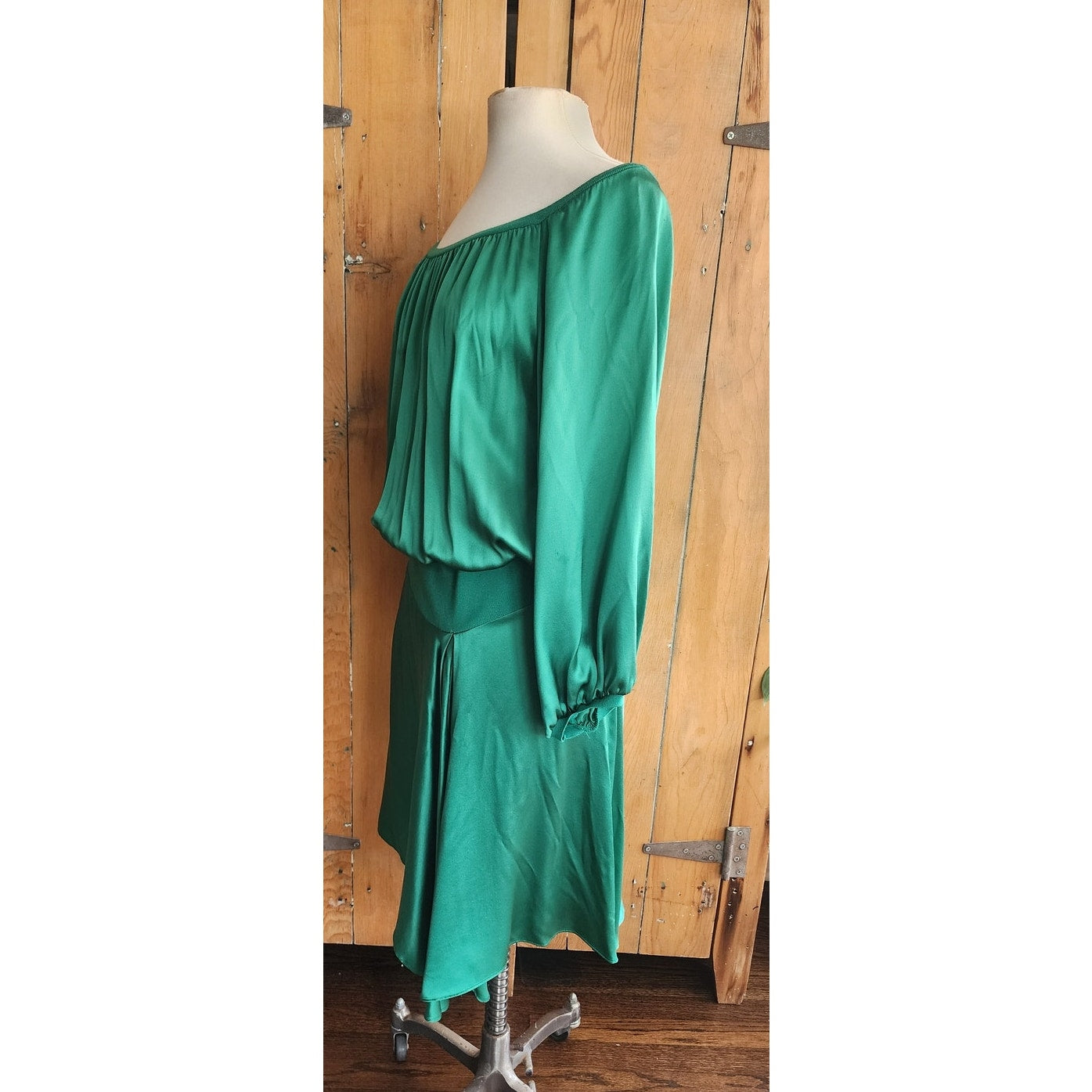 Vintage 2000s Yves Saint Laurent Green Silk Dress Asymmetrical Hem NWT Tom Ford Era
