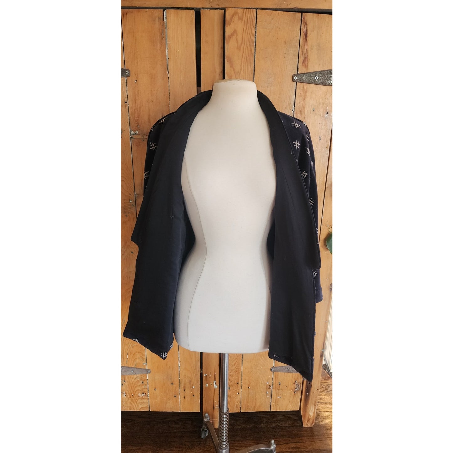 Vintage 80s Armani Blazer Womens Black Velvet Jacket w/ Cream Print / S