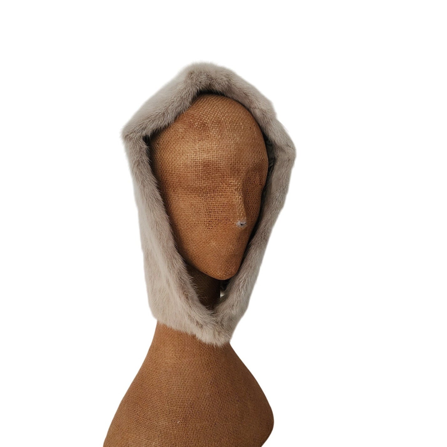 Vintage 1960s Gray Fur Hat Hood Silver Mink