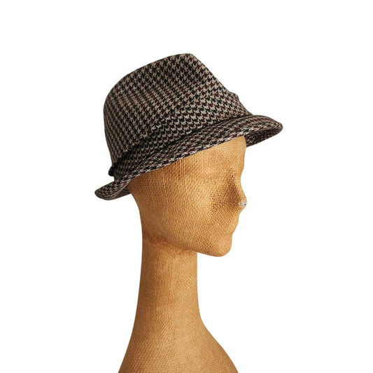 Vintage 60s Mens Fedora Gray Cashmere Houndstooth Dobbs Golden Coach