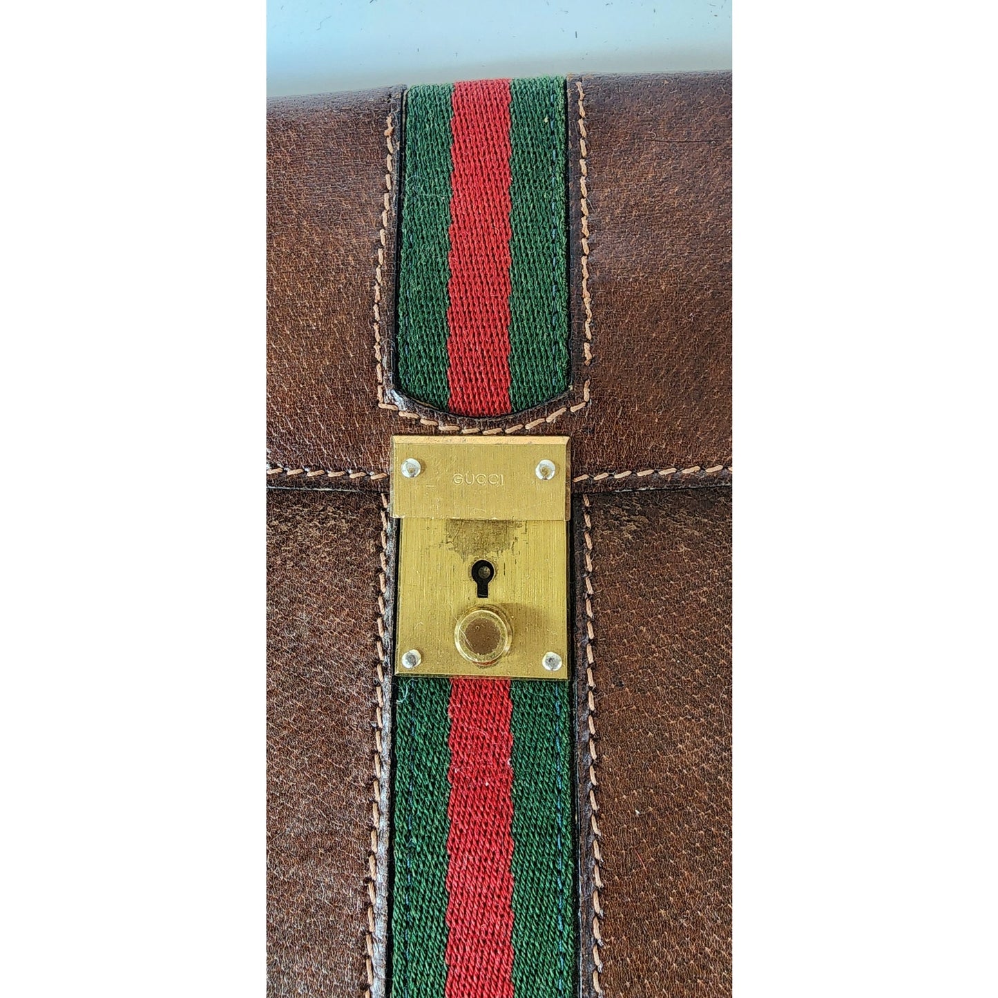 Vintage 1970s Gucci Portfolio Bag Envelope Case Clutch Brown Leather