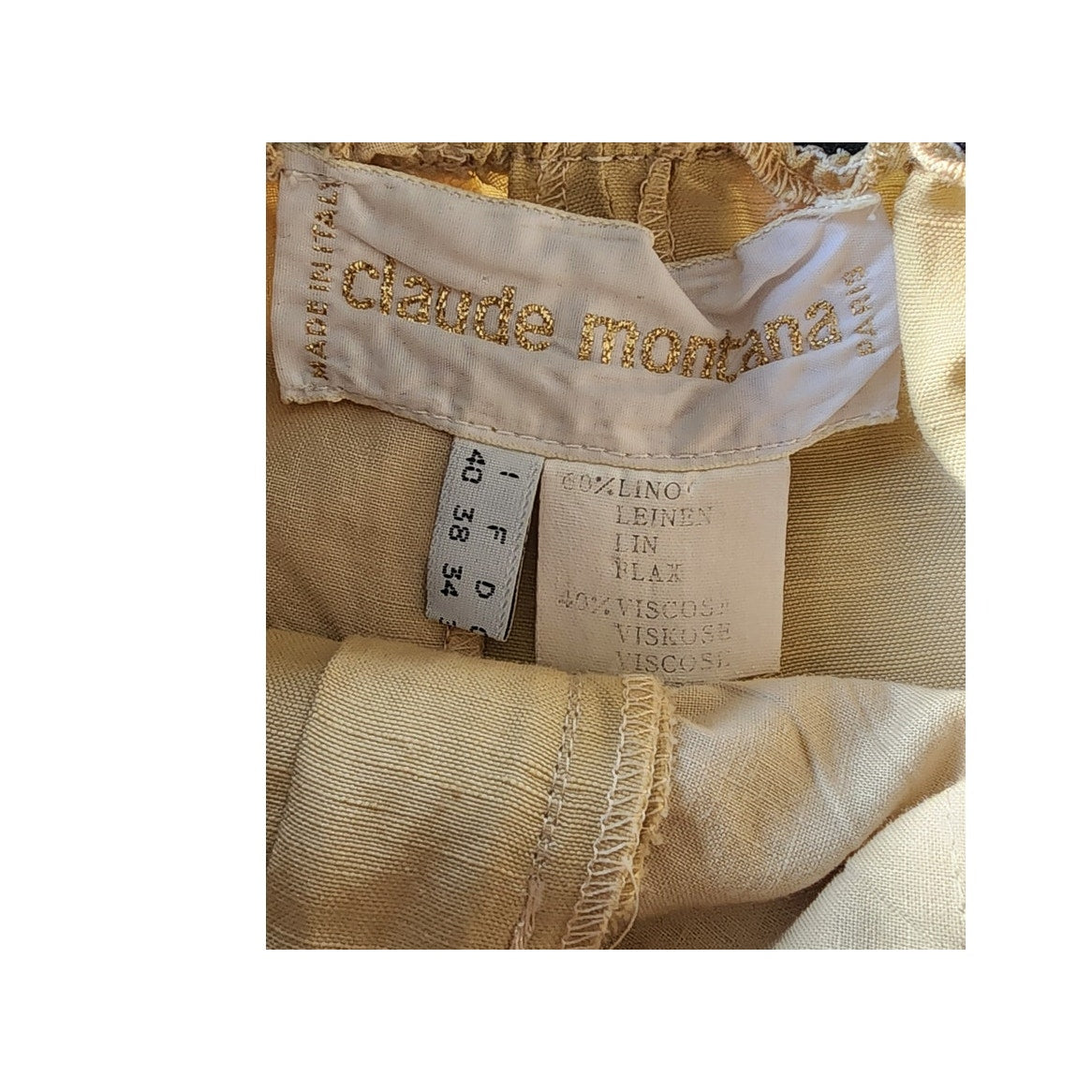 Vintage 80s Claude Montana Shorts Beige Black Linen Blend