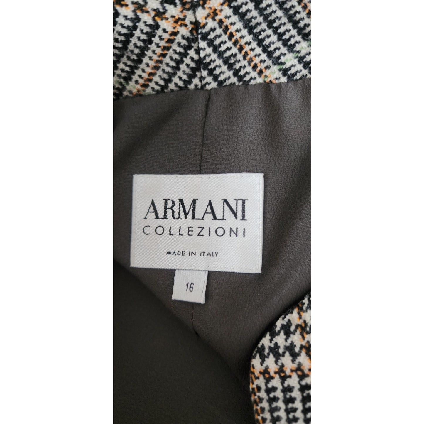 Vintage 2000s Armani Collezioni Blazer Wool Plaid Jacket Leather Sash Tie