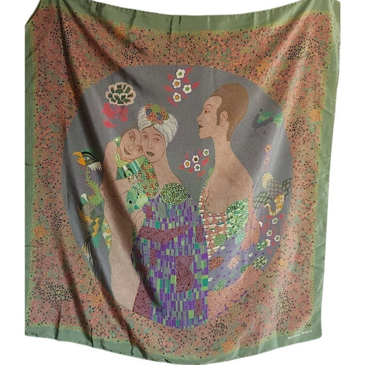 Vintage 80s Bottega Veneta Silk Scarf Shawl Wrap Klimt Inspired Print