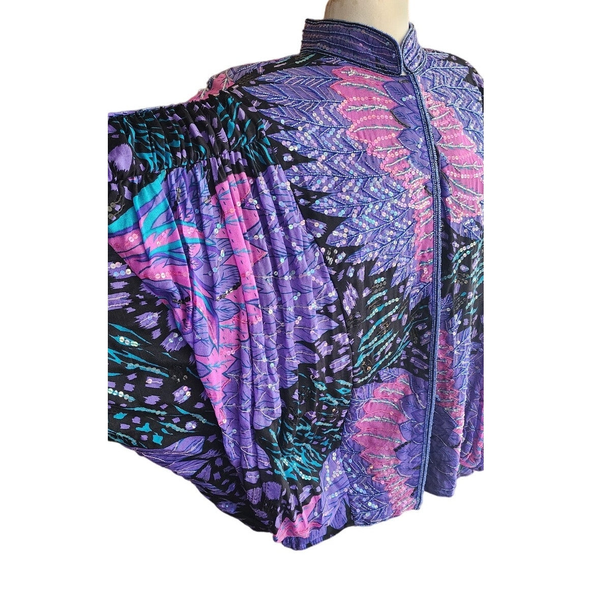 Vintage 80s Purple Sequined Jacket Bat Wing Sleeve Judith Ann Plus