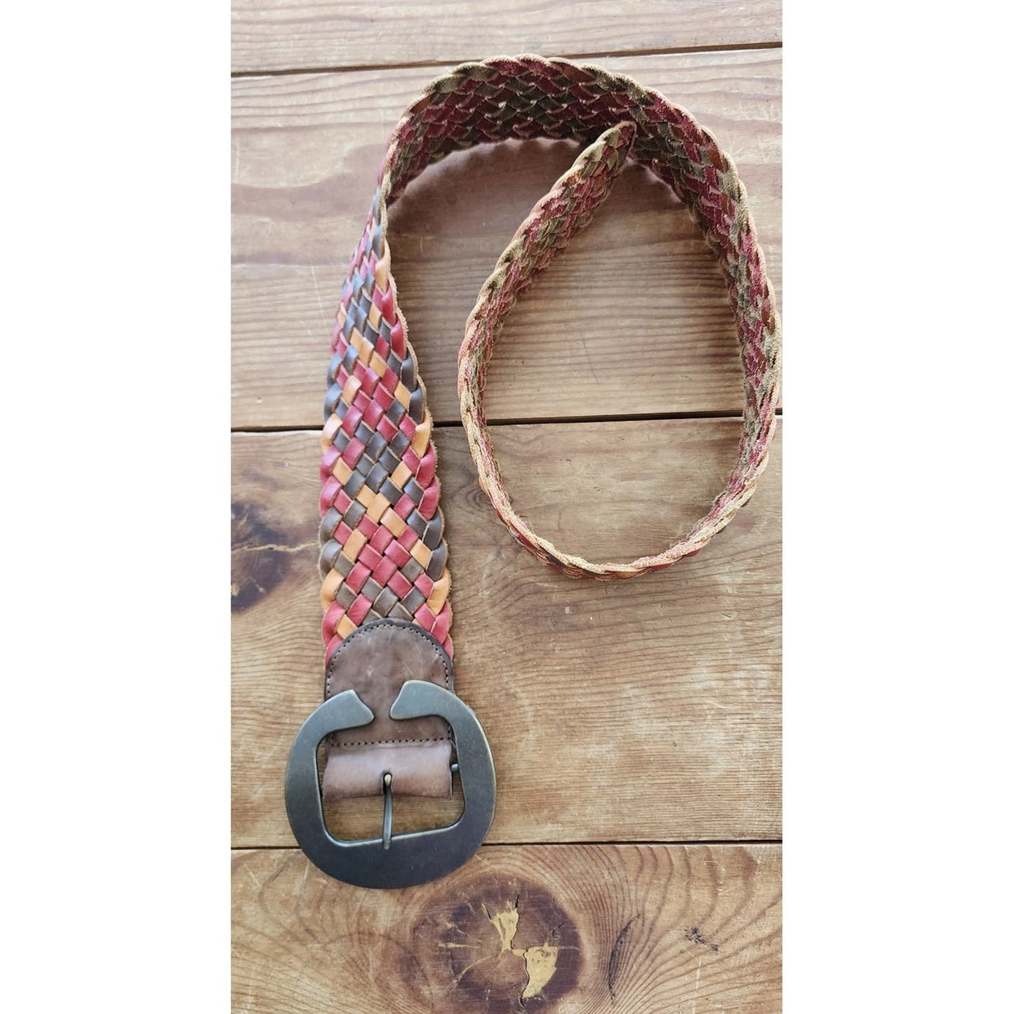 Vintage 90s Linea Pelle Belt Woven Leather Multicolored