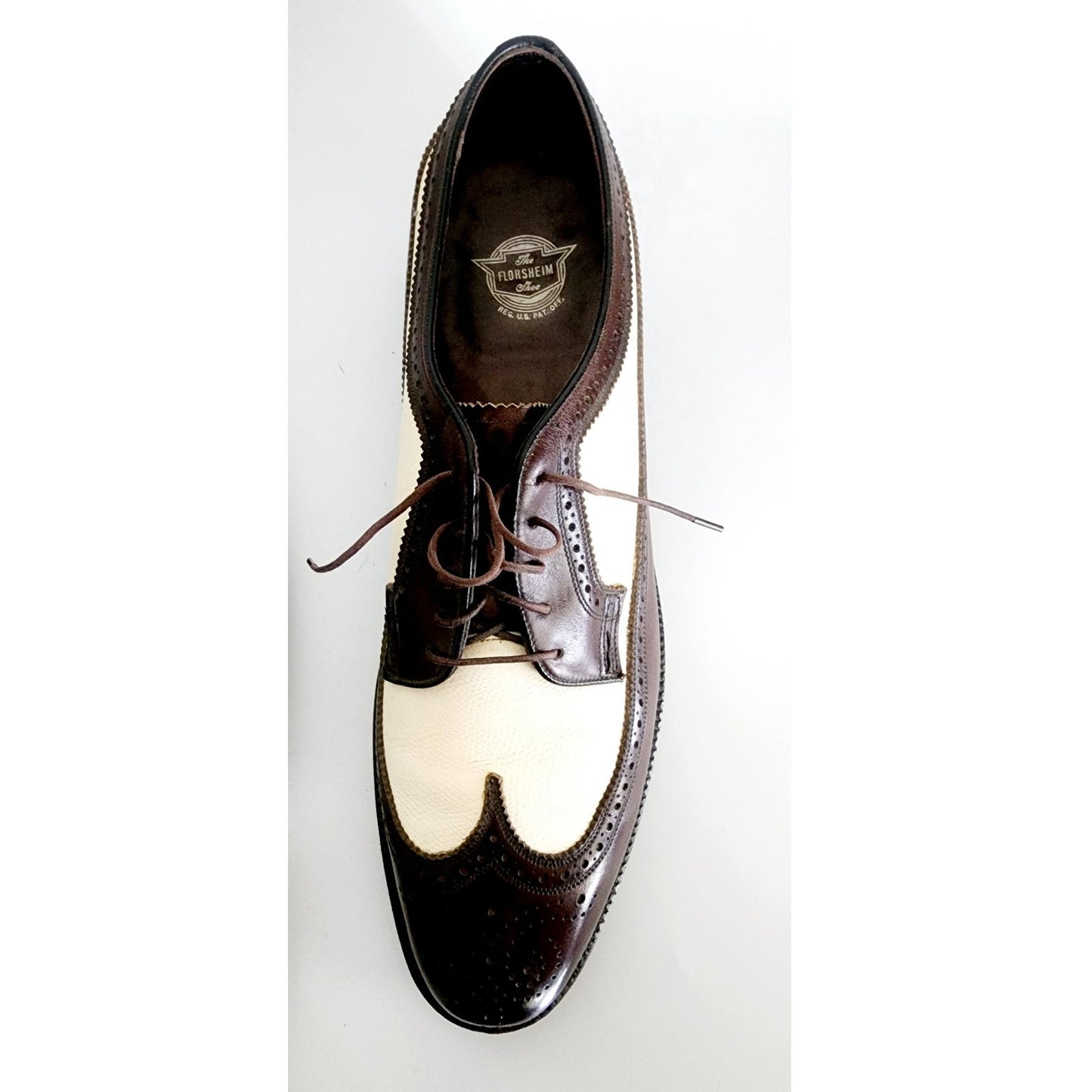 Vintage Florsheim Mens Shoes 11 Brown White Spectator Longwing Oxfords