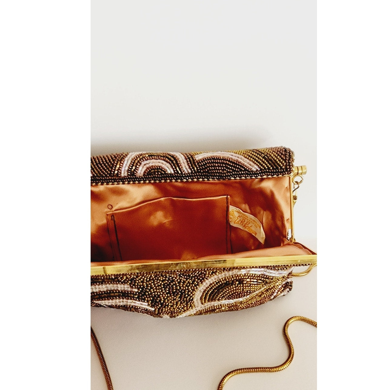 Vintage 50s Beaded Bag Brown Copper Ed B Robinson Art Deco Style