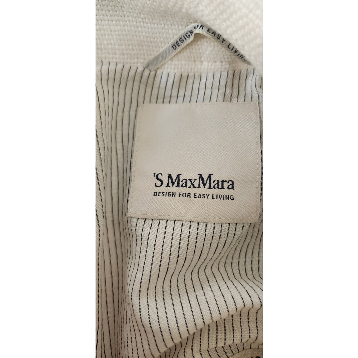 'S MAX MARA Double-breasted Pea Jacket in White Linen Blend