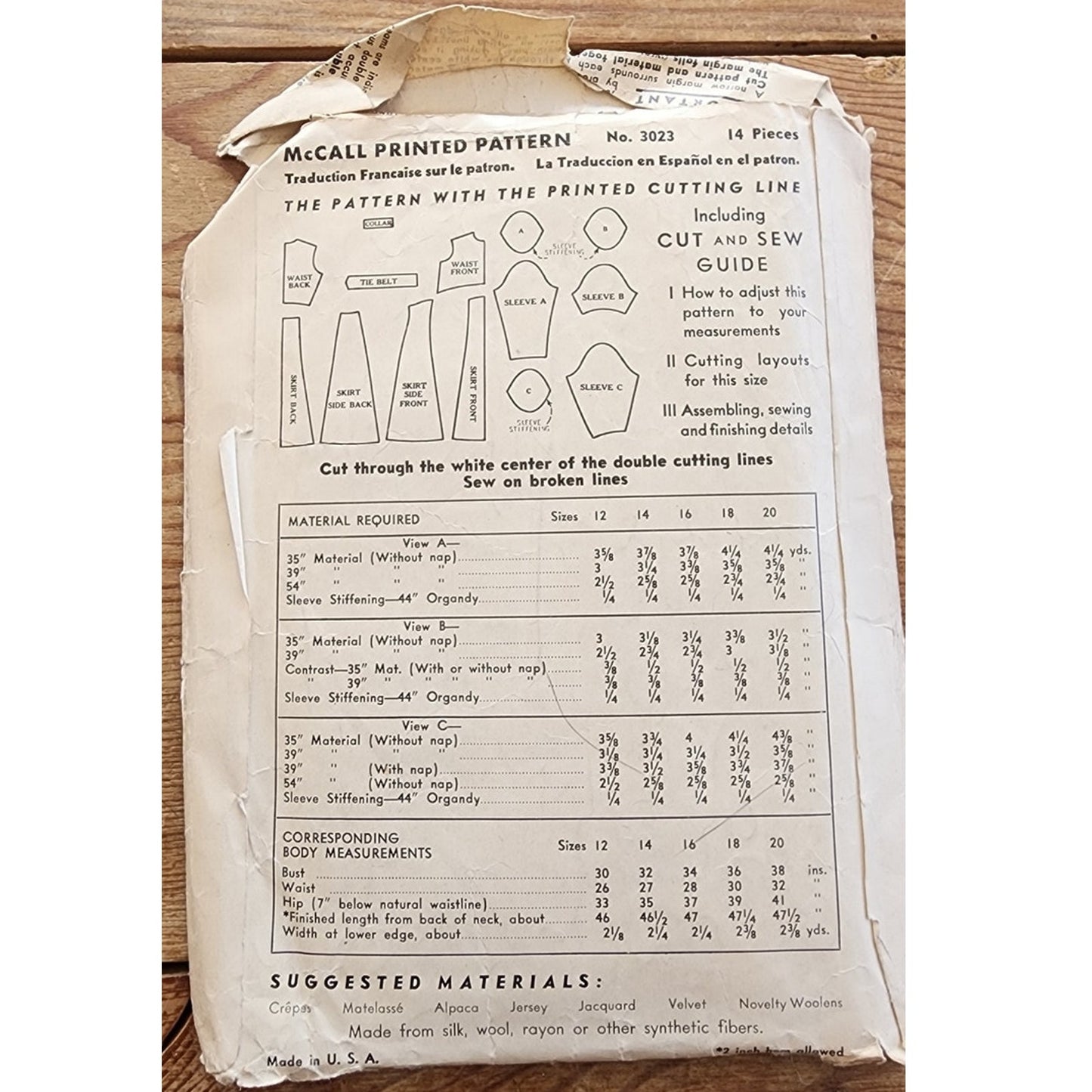 Vintage 30s Sewing Pattern Original: Dress McCall's 3023