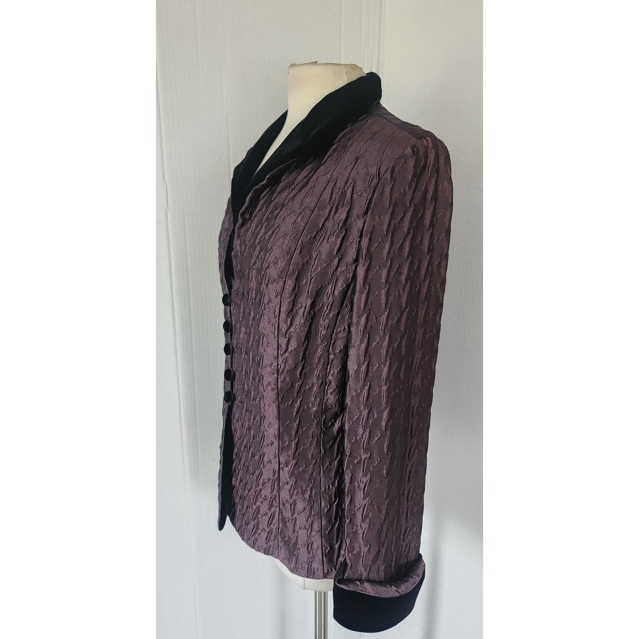 Vintage 90s Roland Nivelais Blazer Purple Eggplant Crinkled Silk Jacket / M