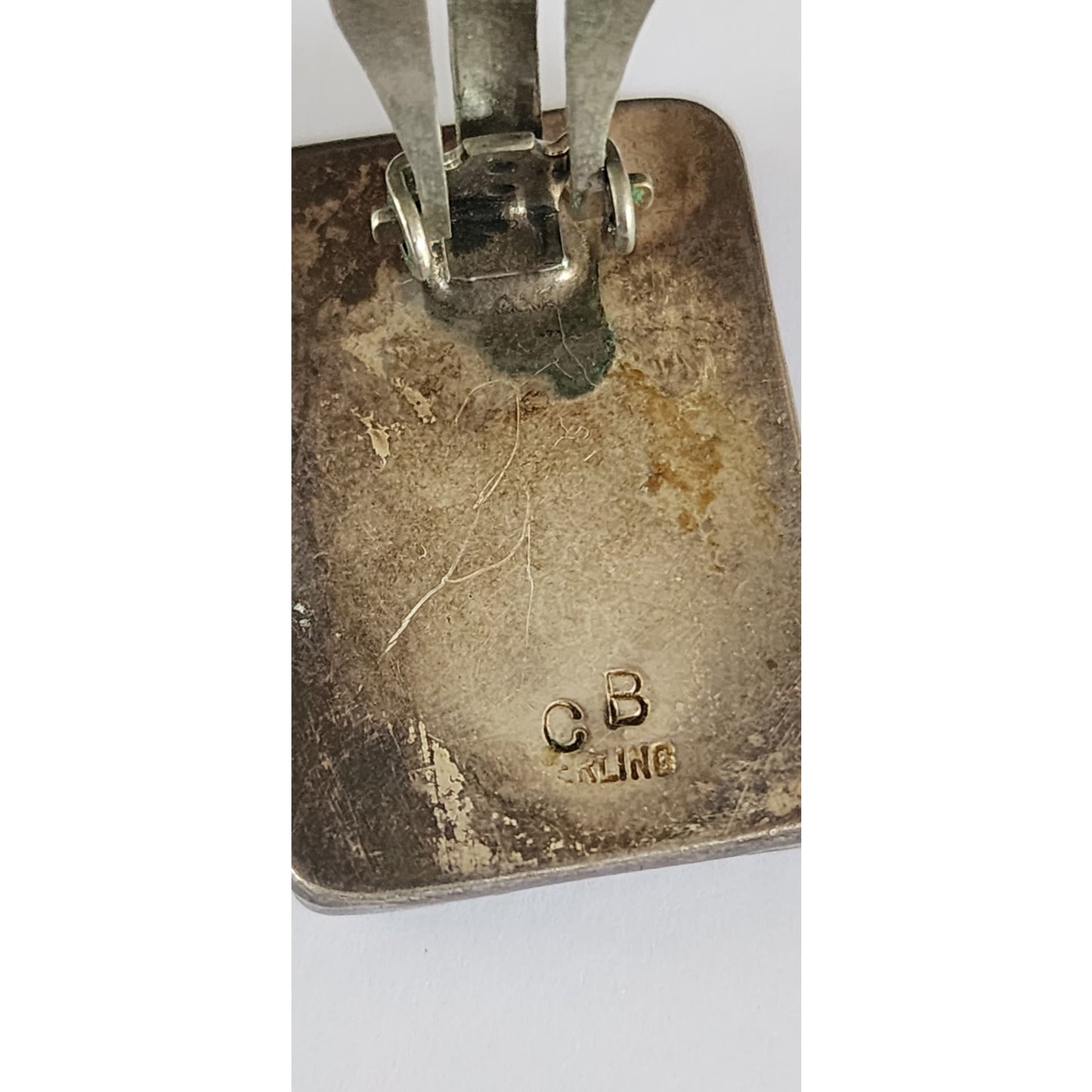 Vintage 90s Malachite Earrings Clips Sterling Silver Stamped CB