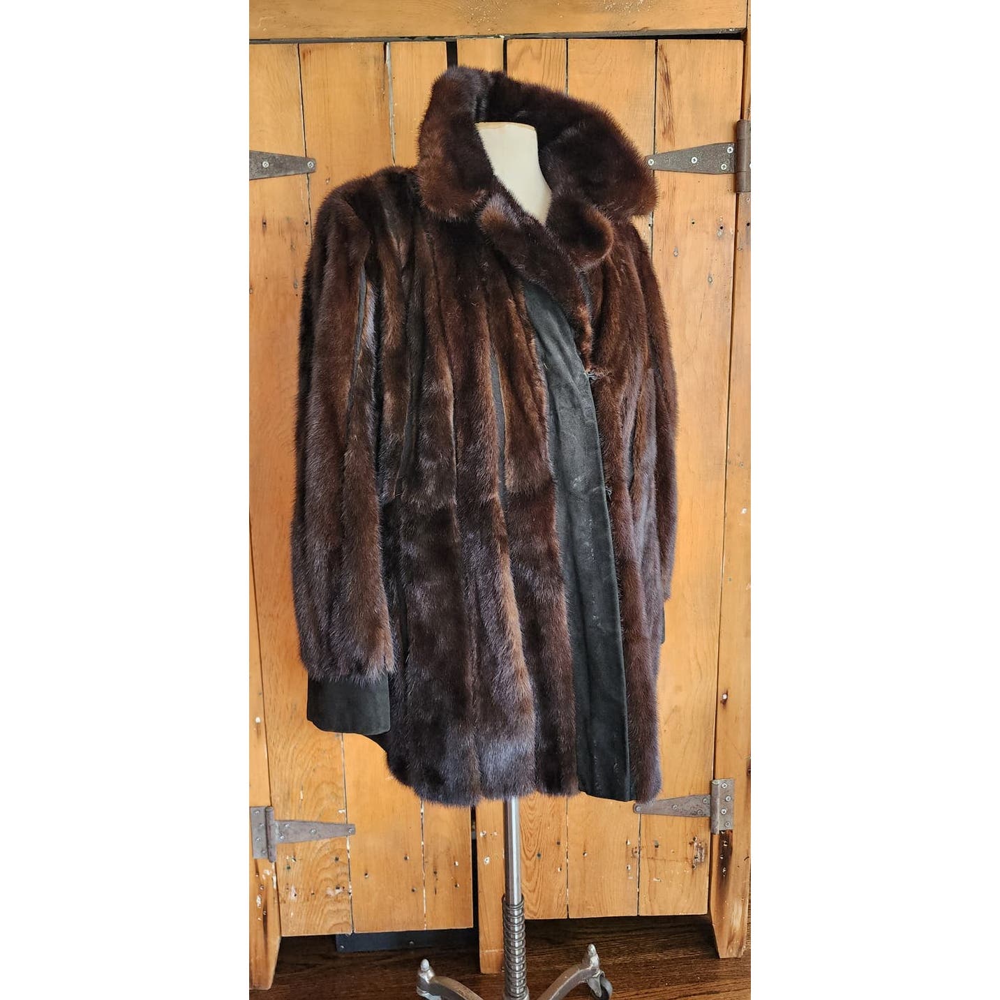 Vintage 70s Brown Mink Fur Jacket Black Suede Lacritz & Picus
