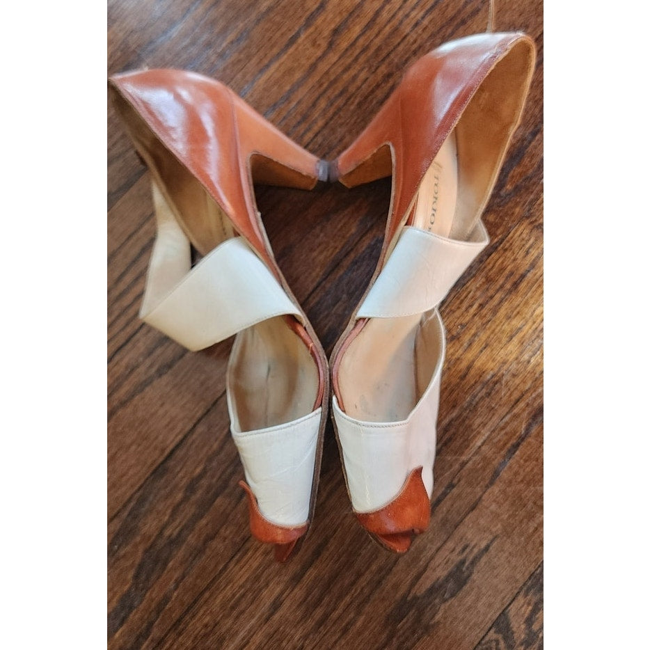 Vintage 80s Shoes Tokio Kumagai RARE Avant Garde Heels Brown White Leather / 37