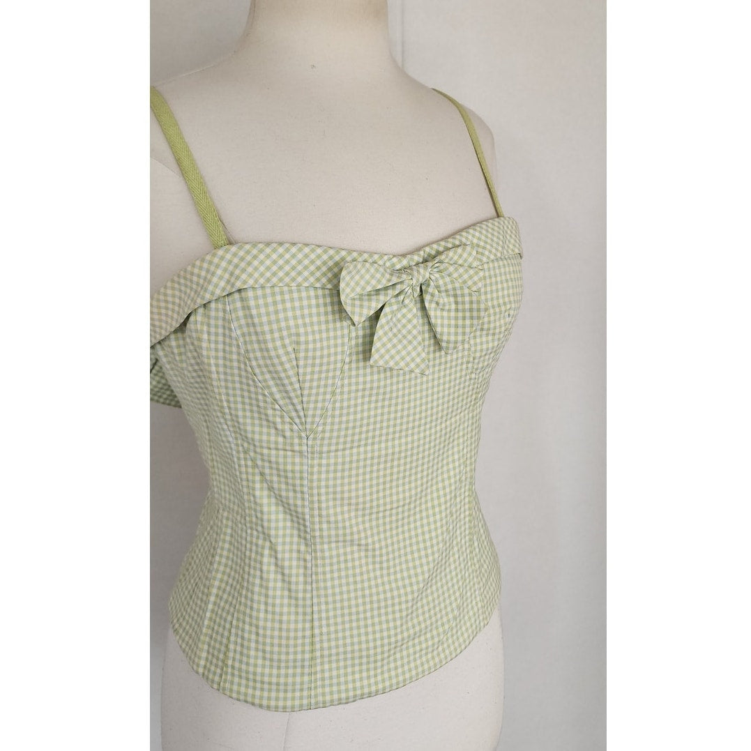 Vintage 2000s Bustier Top Green Gingham Print Nanette Lepore / M