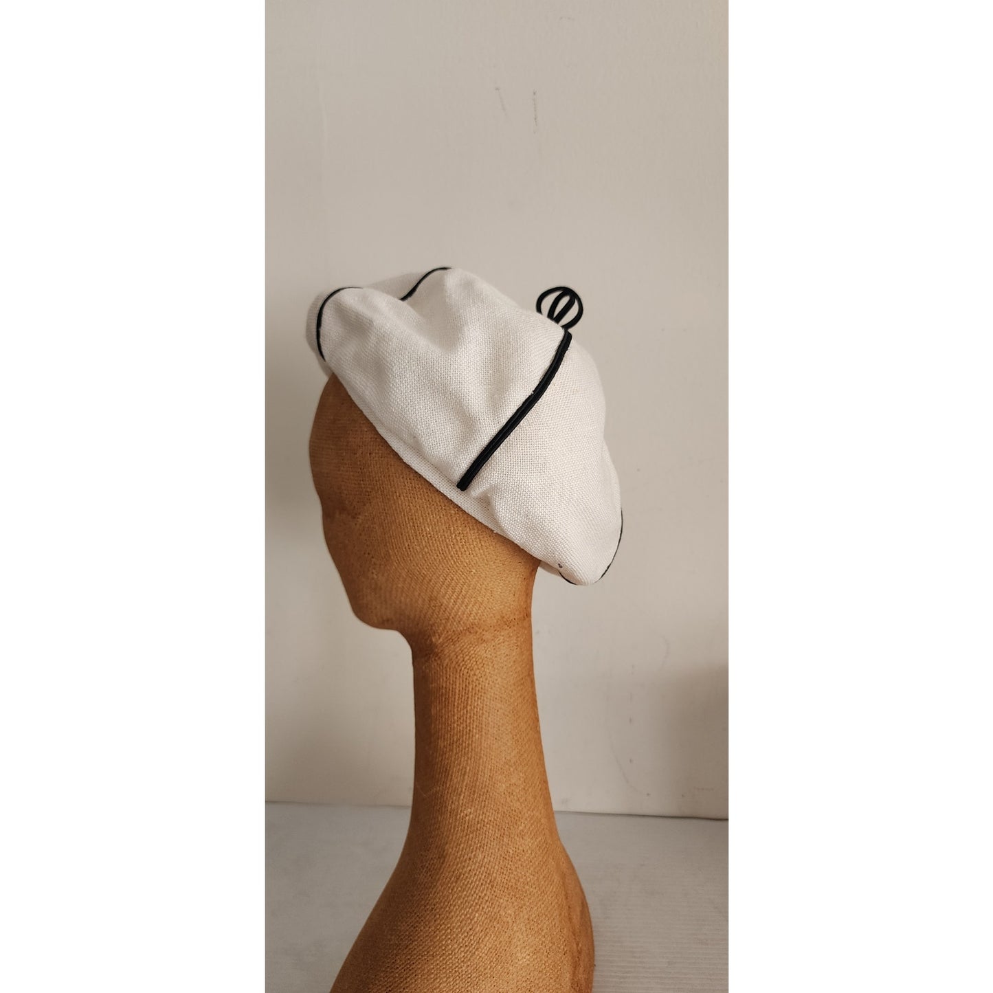 Vintage 60s White Tam Hat Black Seams