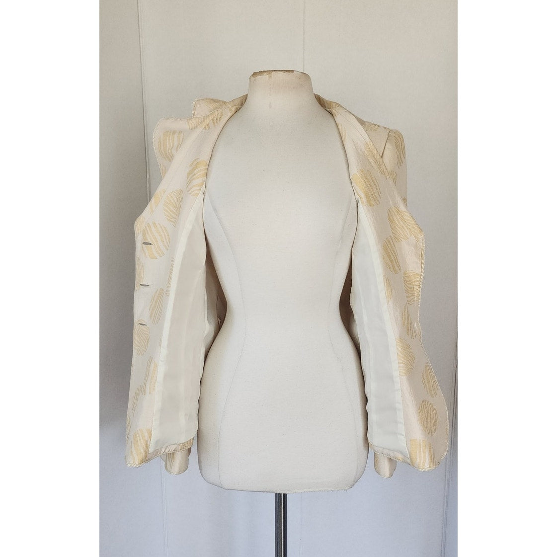 Vintage 2000s Armani Collezioni Blazer Cream Gold Print Flax Silk Print / L