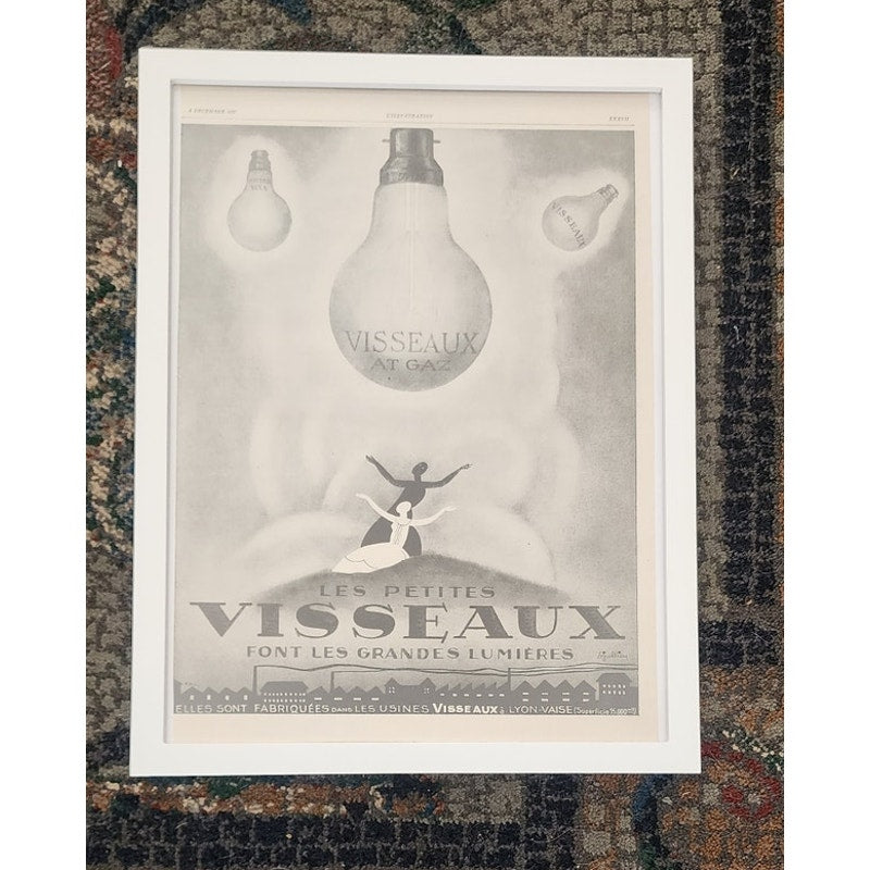 Vintage 20s Print Visseaux Light Bulbs Art Deco Dancers, Framed