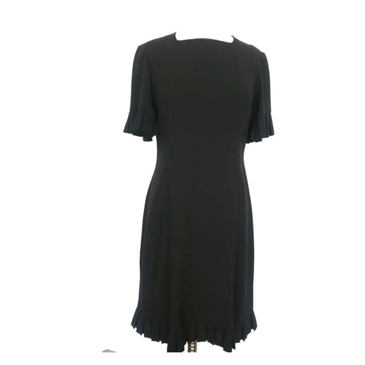 Vintage 1960s Sorelle Fontana Dress Black Rayon Crepe w/Pleated Fringe Italian Designer