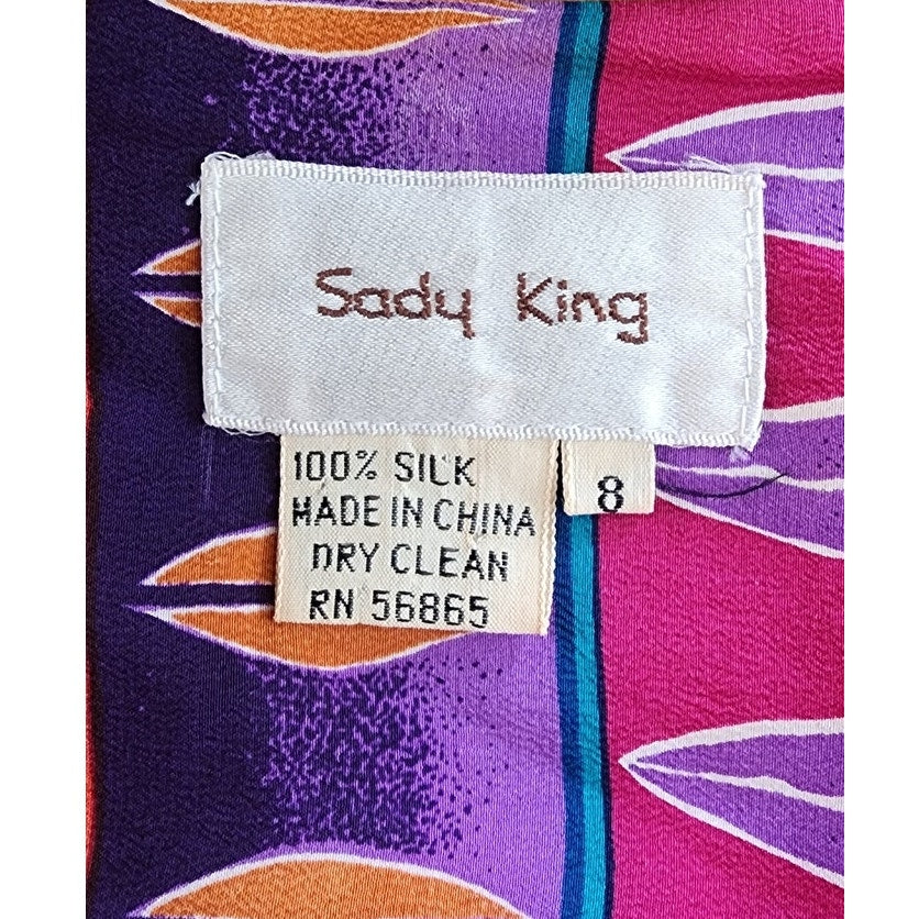 Vintage 1980s Silkprint Dress Purple Orange Stripe Secretary Style Sady King