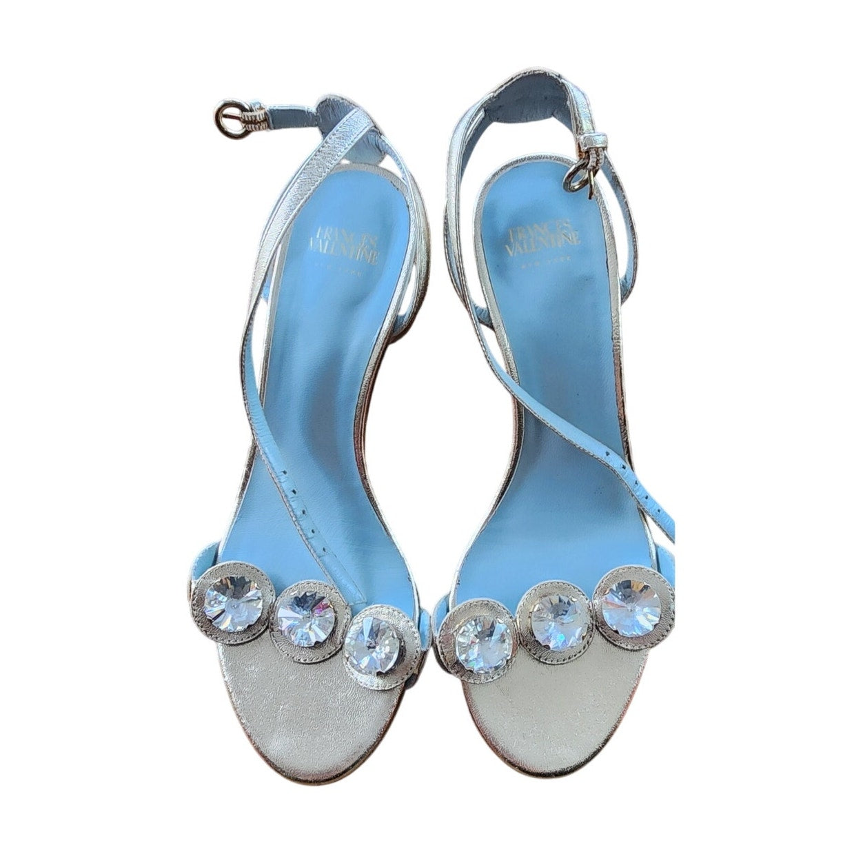 Frances Valentine BEATRIX Sandals Shoes Mary Janes Silver Rhinestone 5 1/2