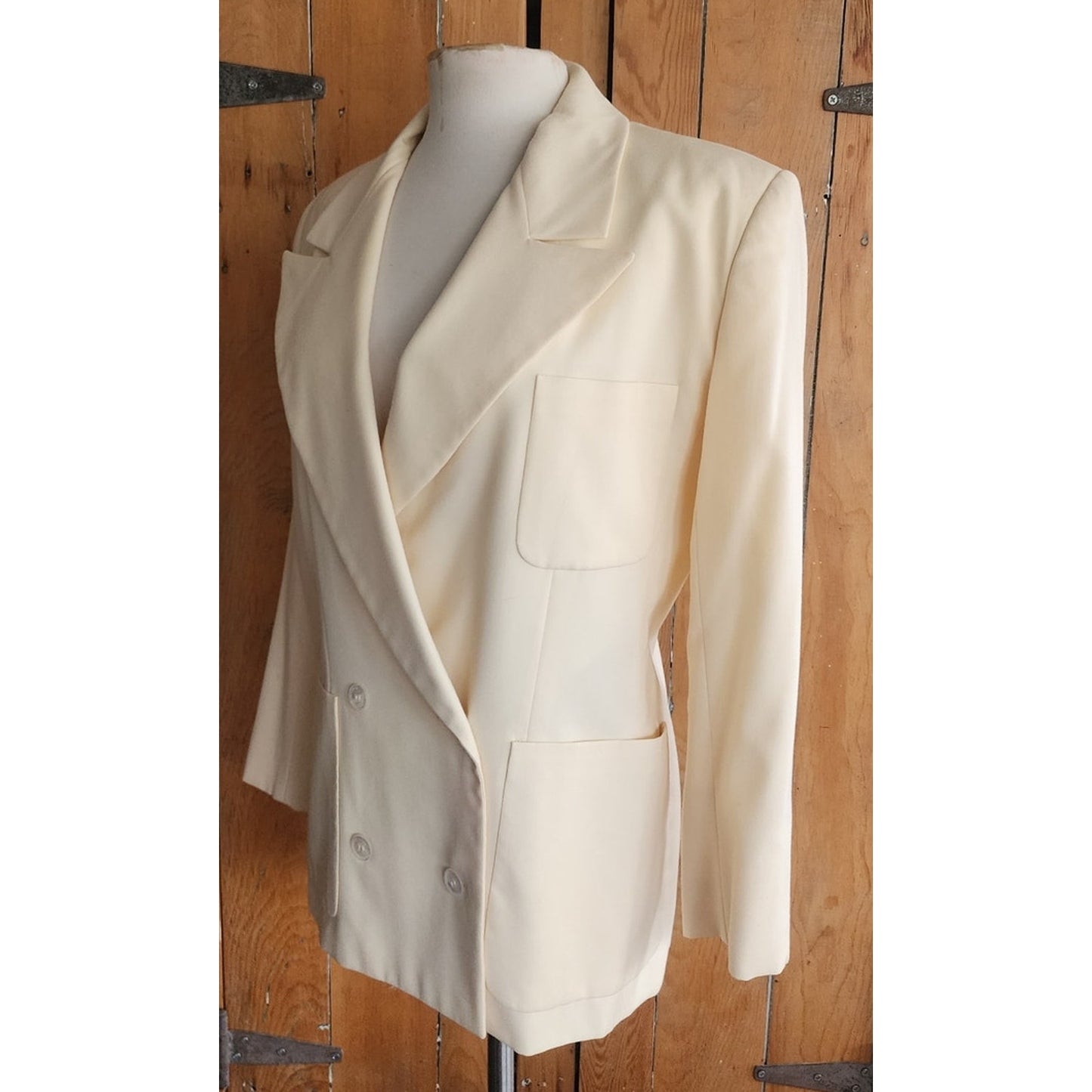 Vintage 1980s Calvin Klein Blazer Cream Wool Double Breasted