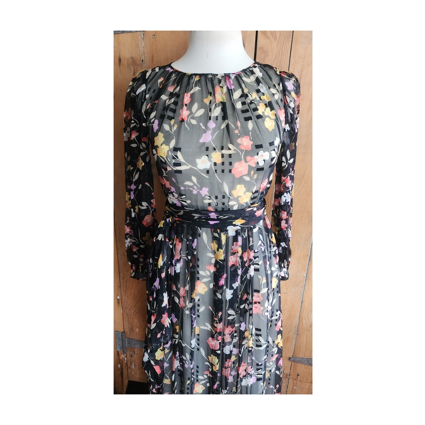 Vintage 70s Silkprint Dress Dark Florals Belted