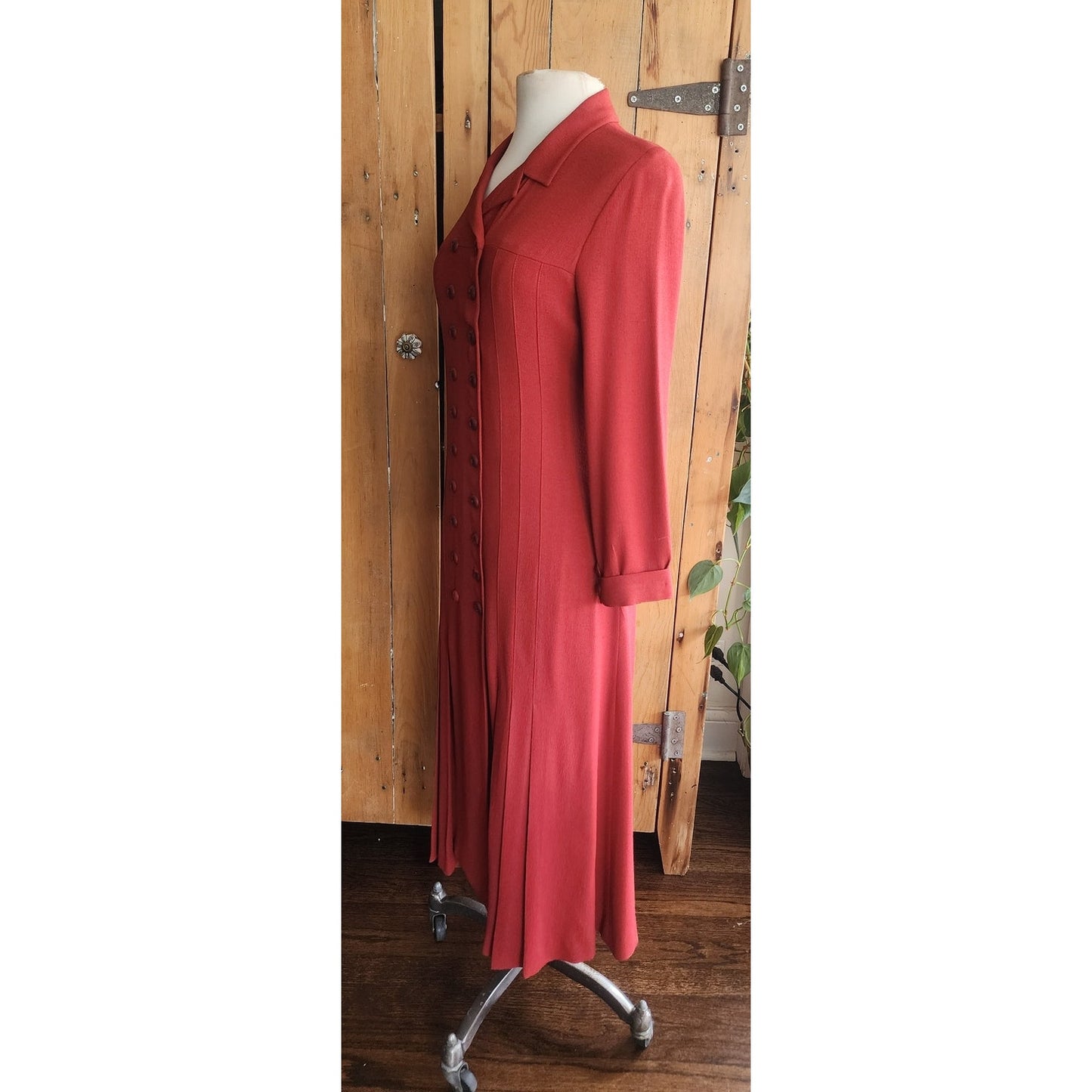 Vintage RARE 90s Chloe Dress Orange Red Wool Crepe Button Down Front