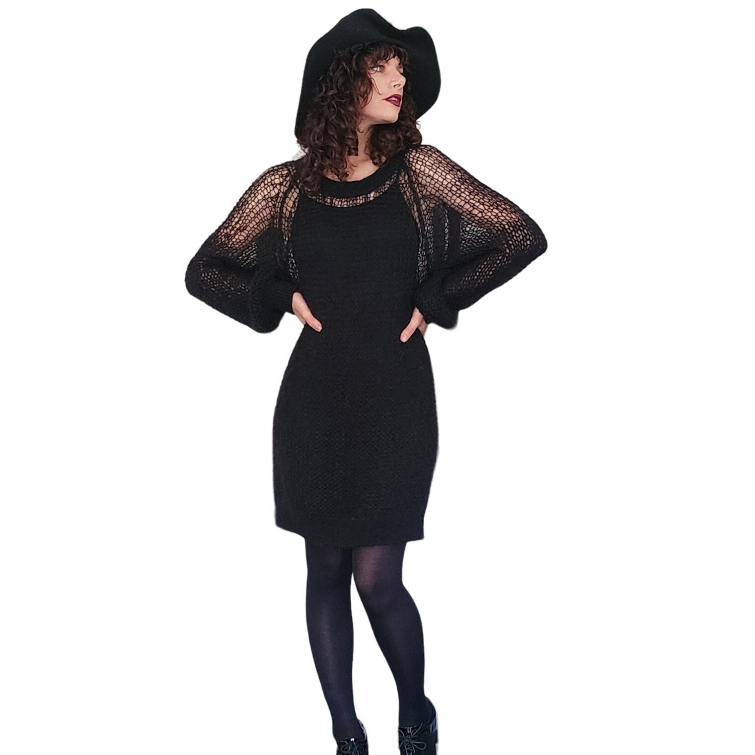 Y2K Sonia Rykiel Black Sweater Dress Open Knit Wool RareJule Vintage Y2K Sonia Rykiel Black Sweater Dress Open Knit Wool RareJule Vintage