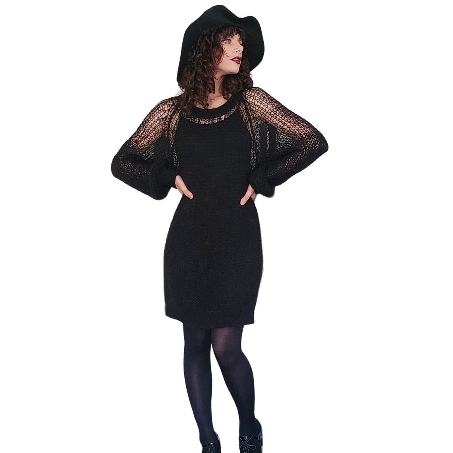 Y2K Sonia Rykiel Black Sweater Dress Open Knit Wool
