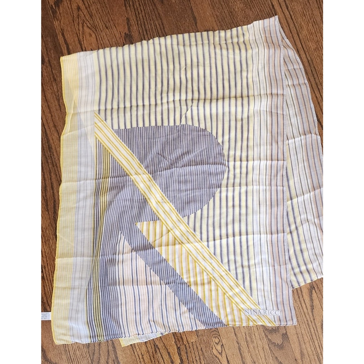Vintage Nina Ricci Cashmere Silk Scarf Shawl Yellow Gray Stripe