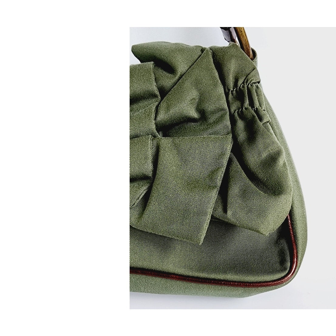 Vintage John Galliano Bag Green Fabric & Brown Leather w/ Bow Design