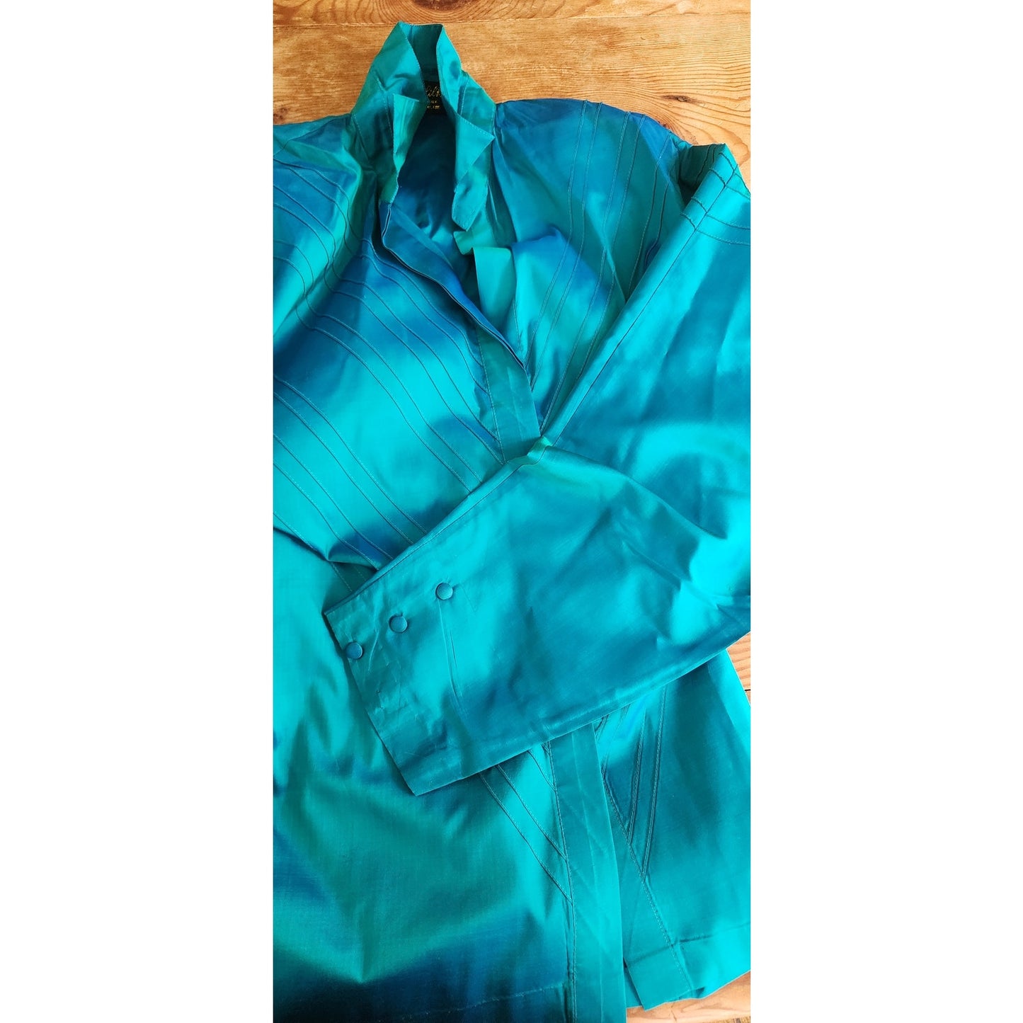 Vintage 80s Silk Blouse Electric Blue w/Pleats and Belt/Pussycat Bow / M