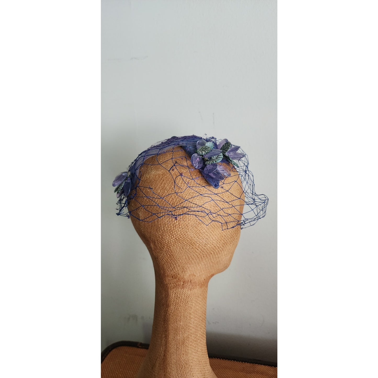 Vintage 50s Bes-Ben Hat Blue Crystal Floral Crown Fascinator w/Veil