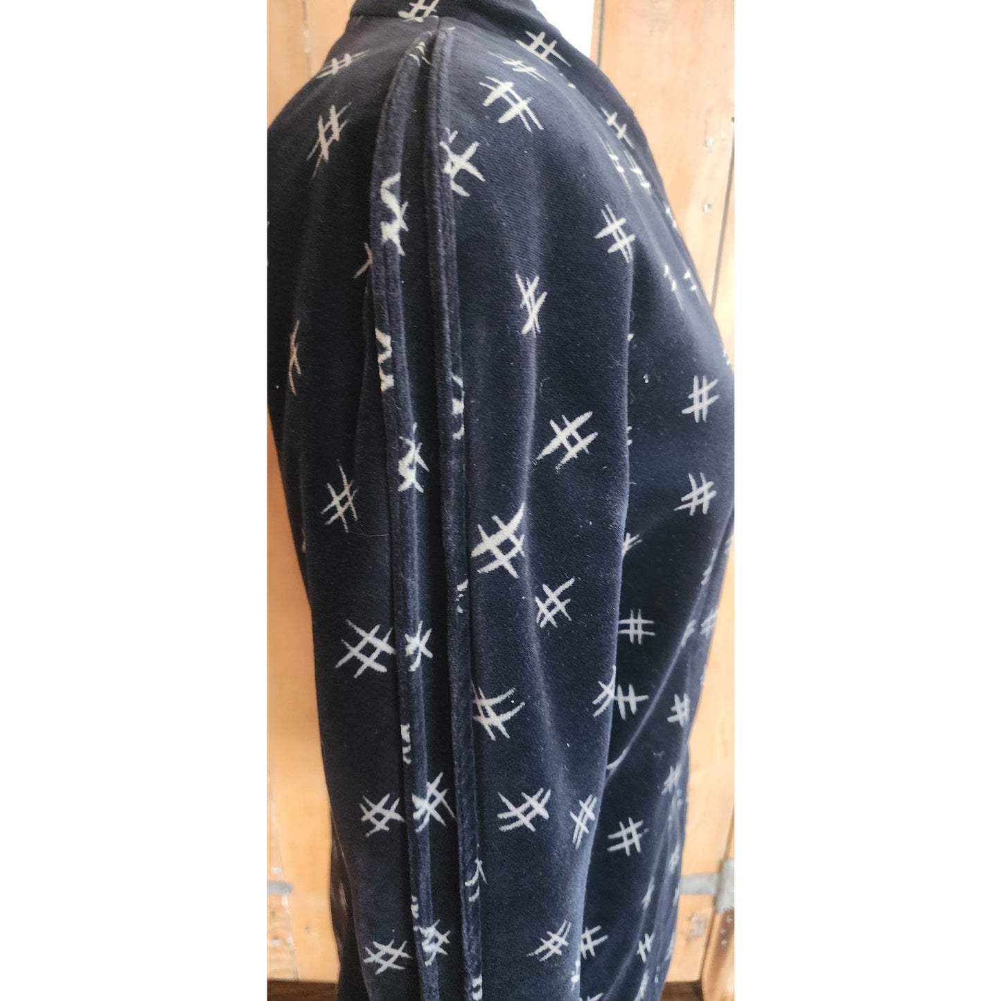 Vintage 80s Armani Blazer Womens Black Velvet Jacket w/ Cream Print / S
