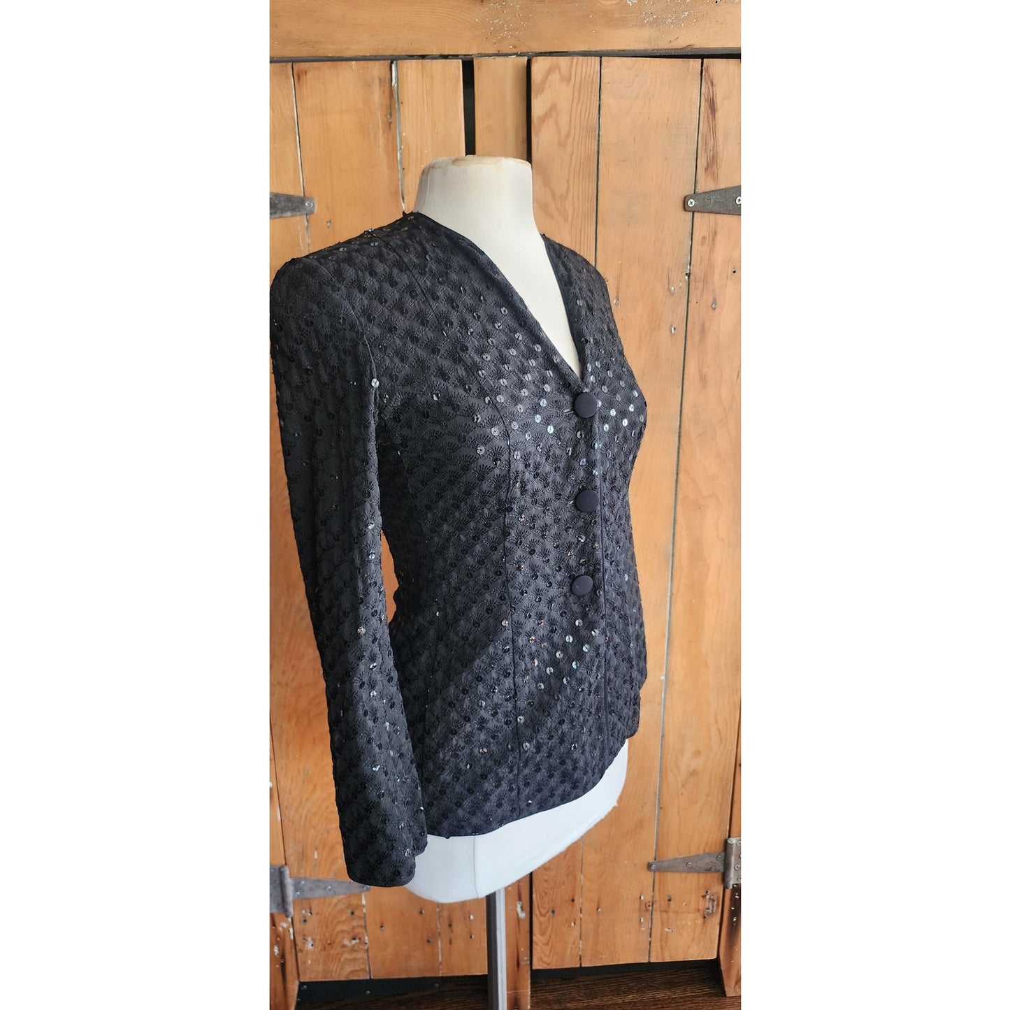 Vintage 90s Armani Fitted Sequined Blazer Black / S-M