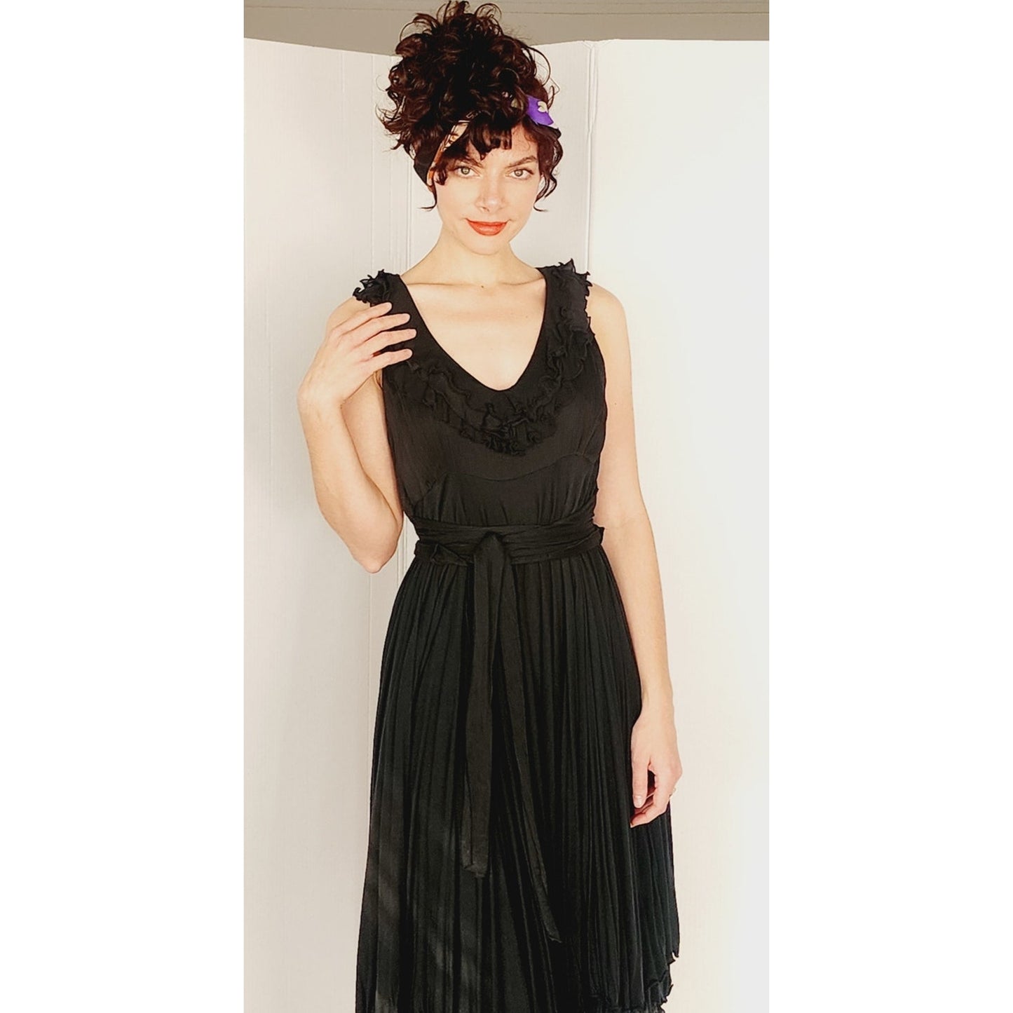 Vintage 2000s Etro Sun Dress Black Cotton w/ Asymmetrical Skirt Medium