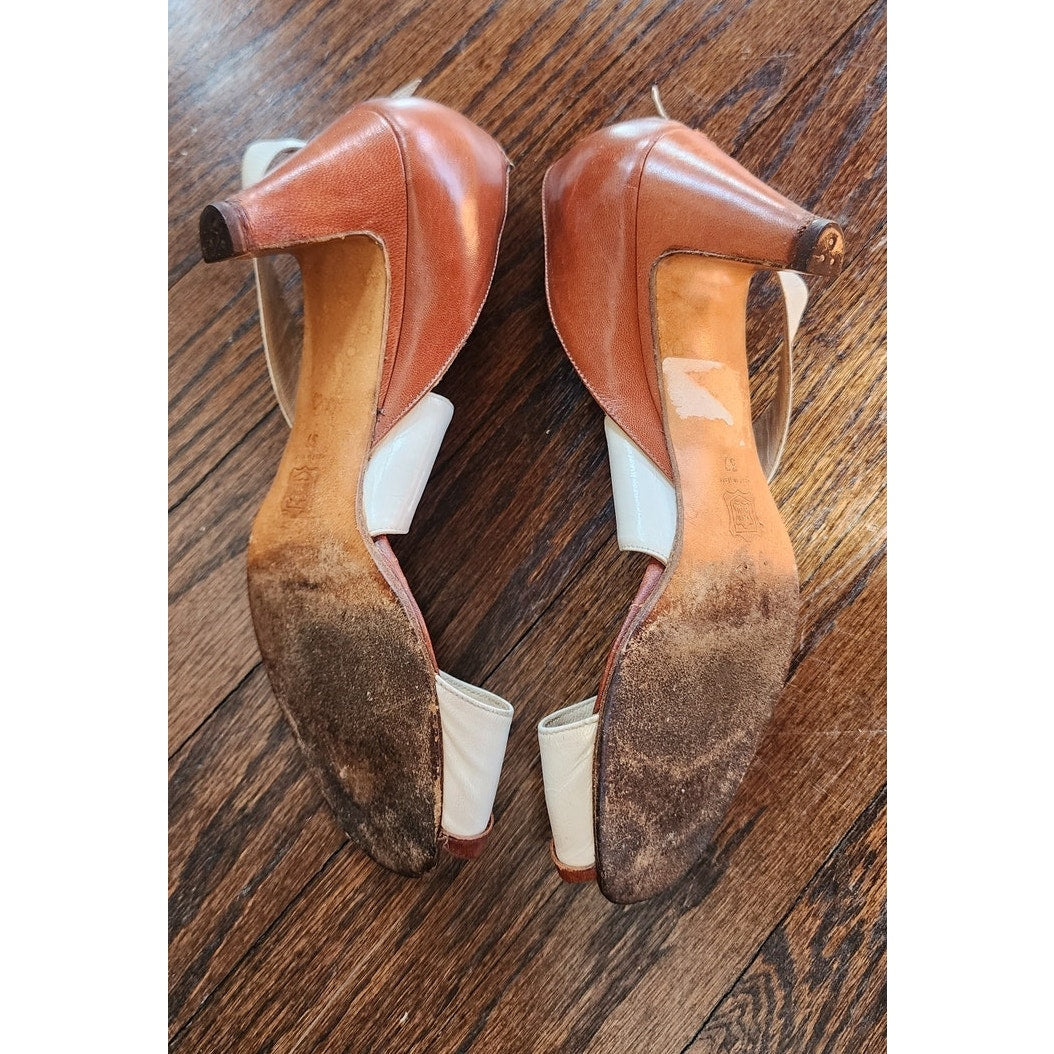 Vintage 80s Shoes Tokio Kumagai RARE Avant Garde Heels Brown White Leather / 37