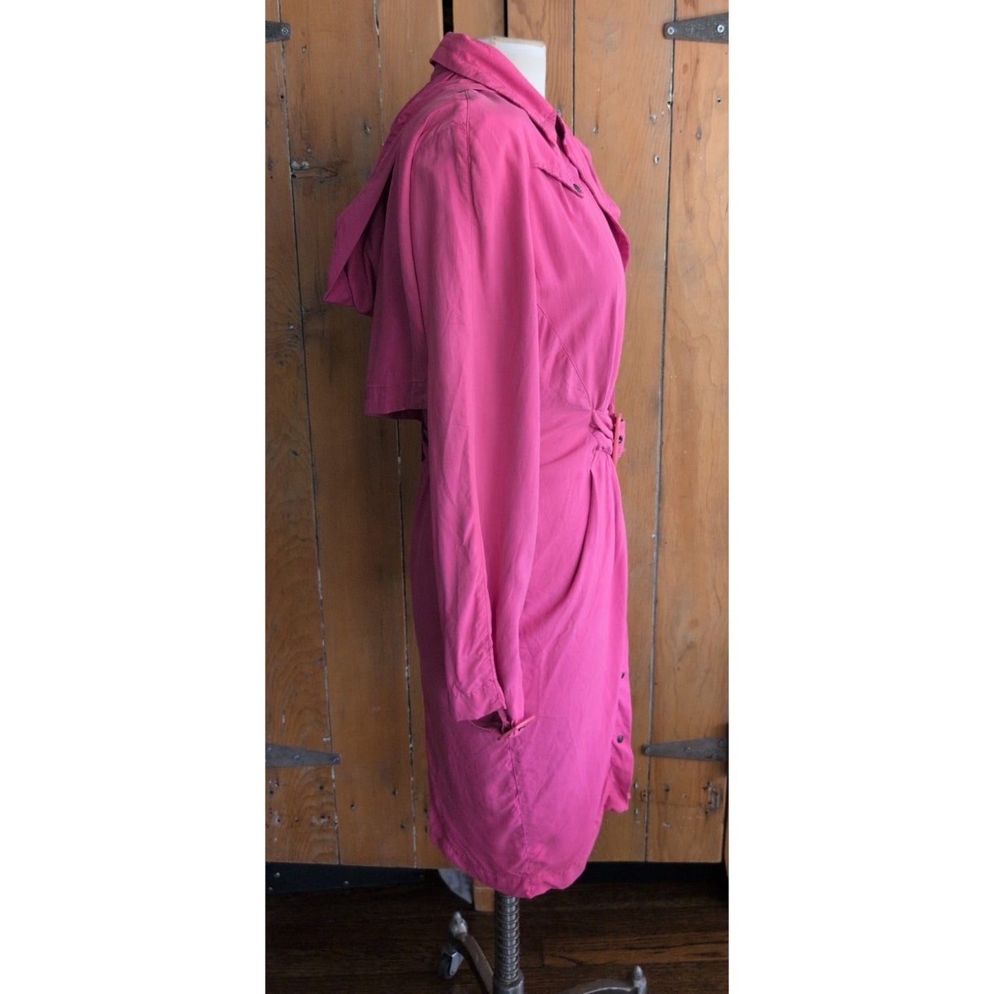 Vintage 80s Pink Silk Dress Long Sleeves Belt & Hood / S