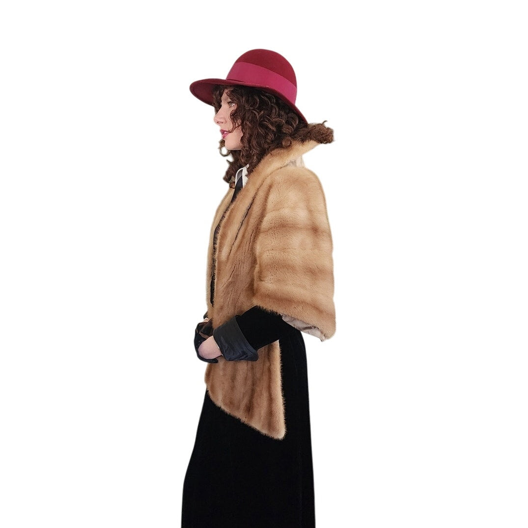 Vintage 50s Brown Mink Fur Wrap Stole Shrug