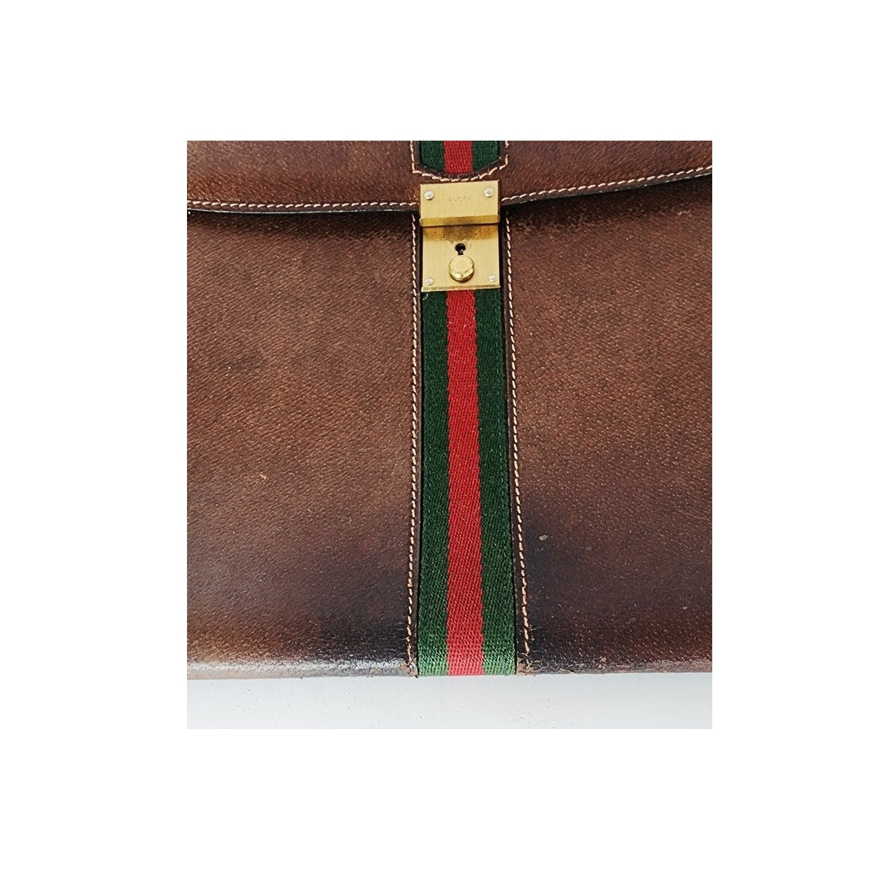 Vintage 1970s Gucci Portfolio Bag Envelope Case Clutch Brown Leather